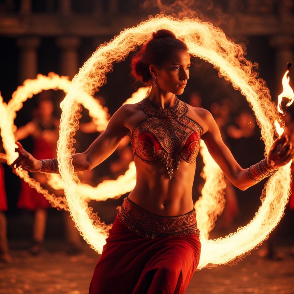 Fire poi dancers  by @BlackRaven