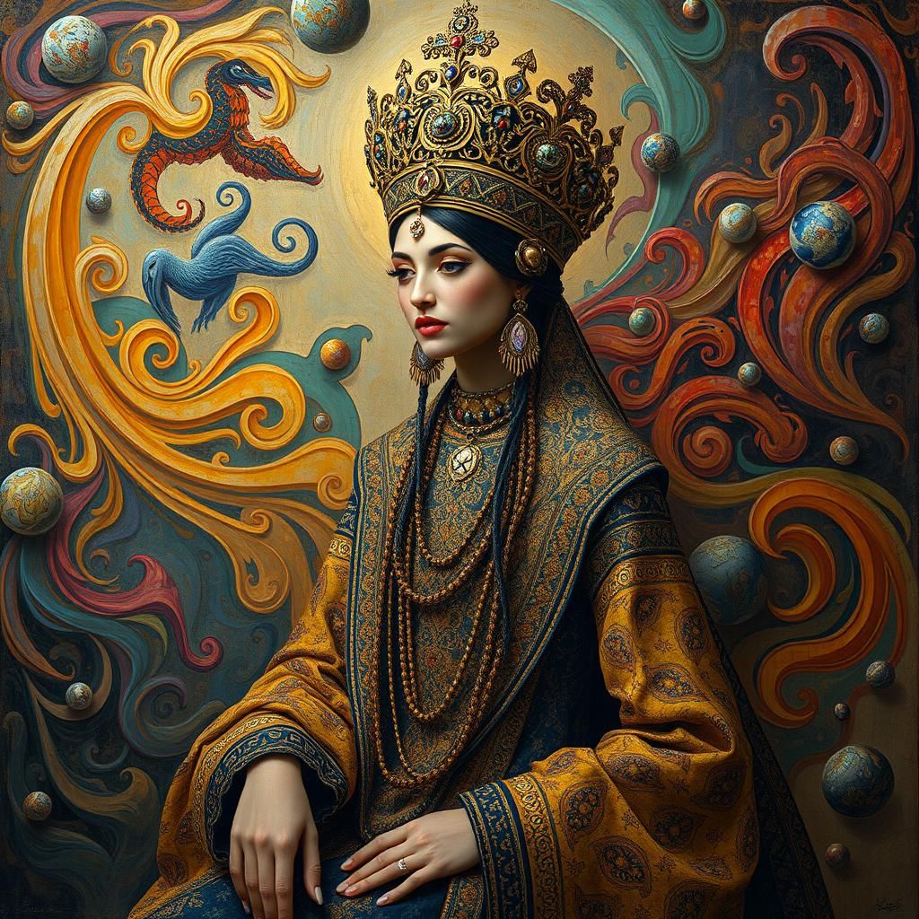 Regal Woman in Dreamlike Byzantine Mosaic Style