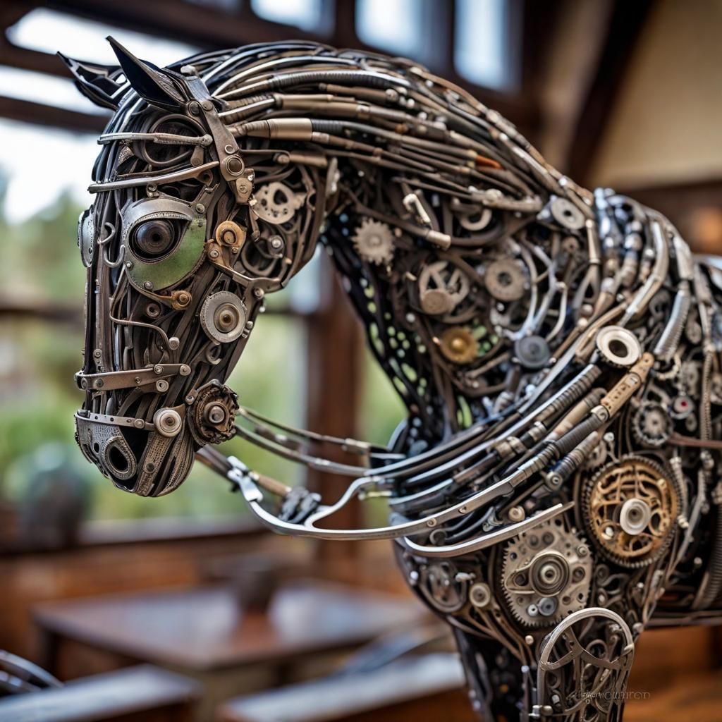 Horse sculpture made from recycled bicycle parts  by @Cyan Skye