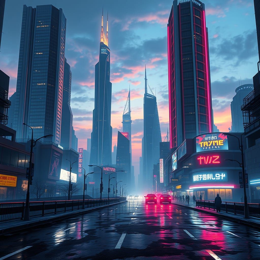 Futuristic Cyberpunk Cityscape in Dystopian Aesthetic
