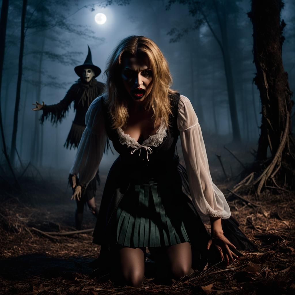 Terrified Woman, Hands Out in Defensive Position, On The Gro...