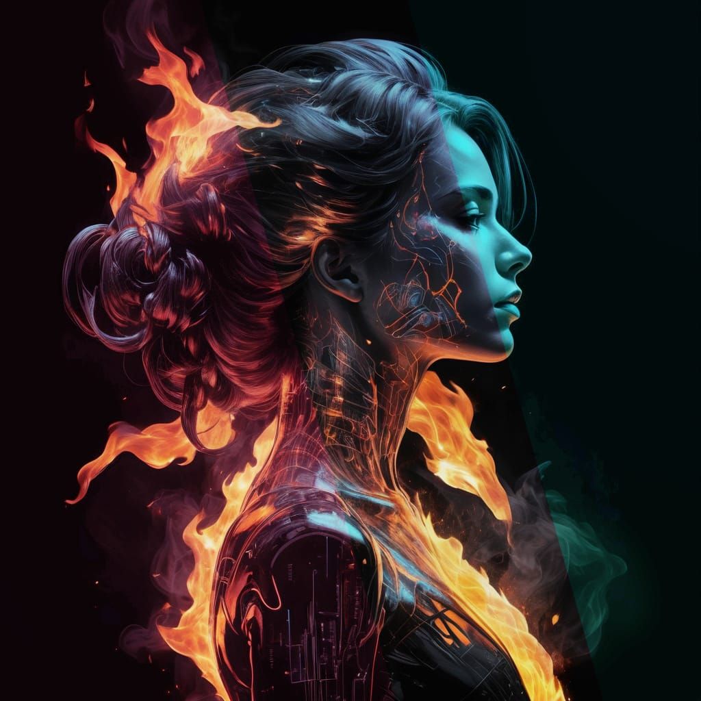 Woman Portrait Double Exposure Graphic Composition