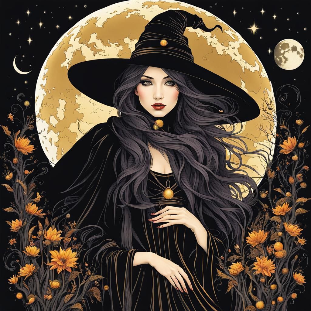 Beautiful witch under three moons. Fantasy  by @El3ttrikaPsik3