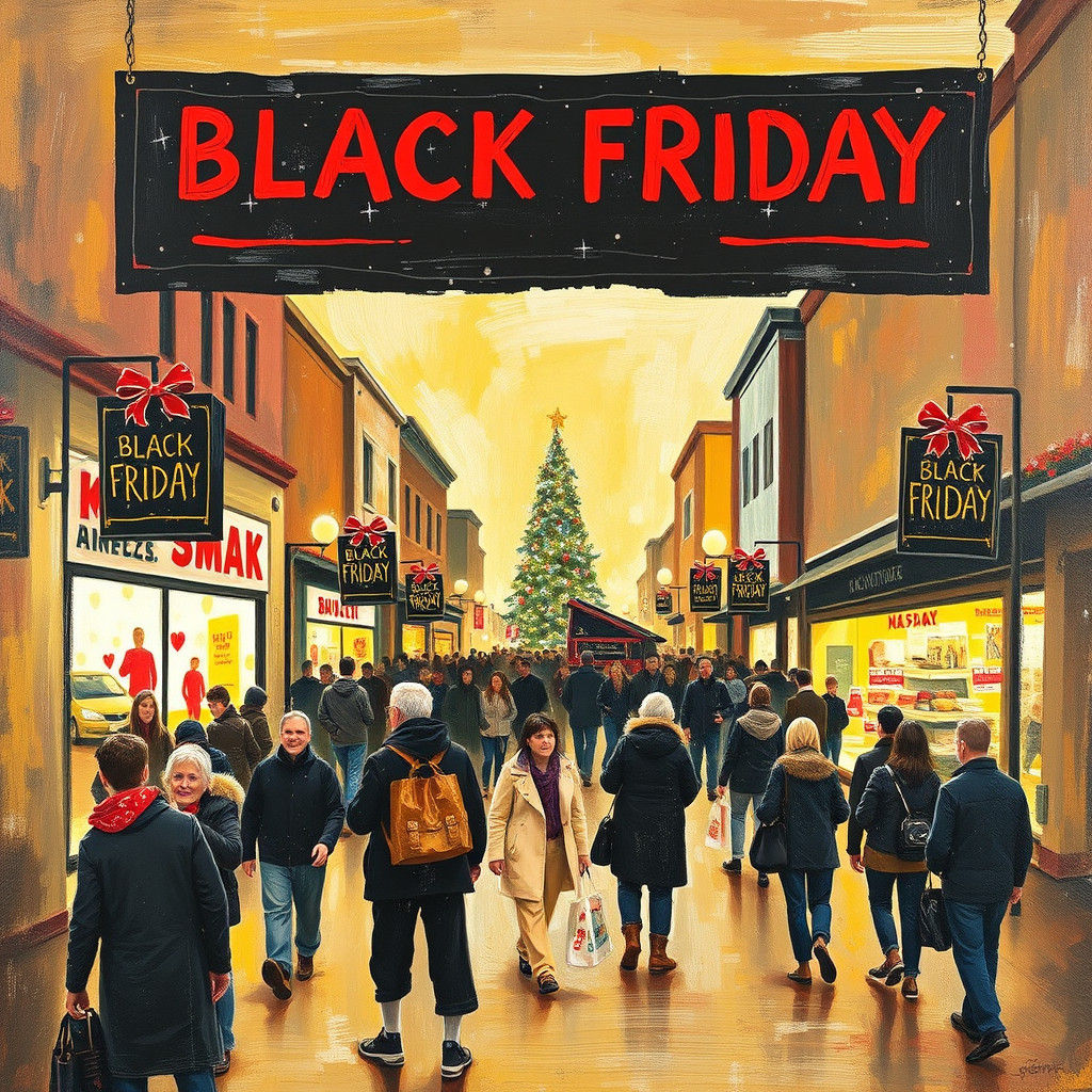 painting Black Friday shopping crowd