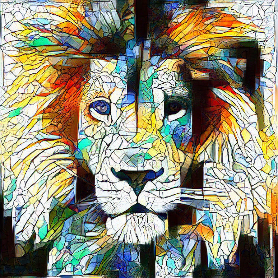 Stained glass window, lion