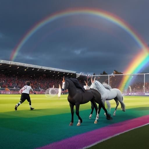 Unicorns Play Soccer on Rainbow Field