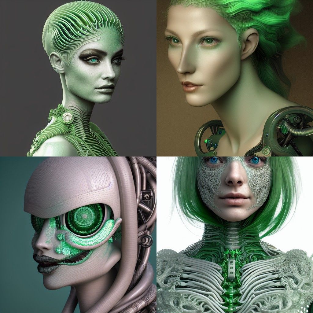 mythical light green and white organic bio-mechanical spinal...