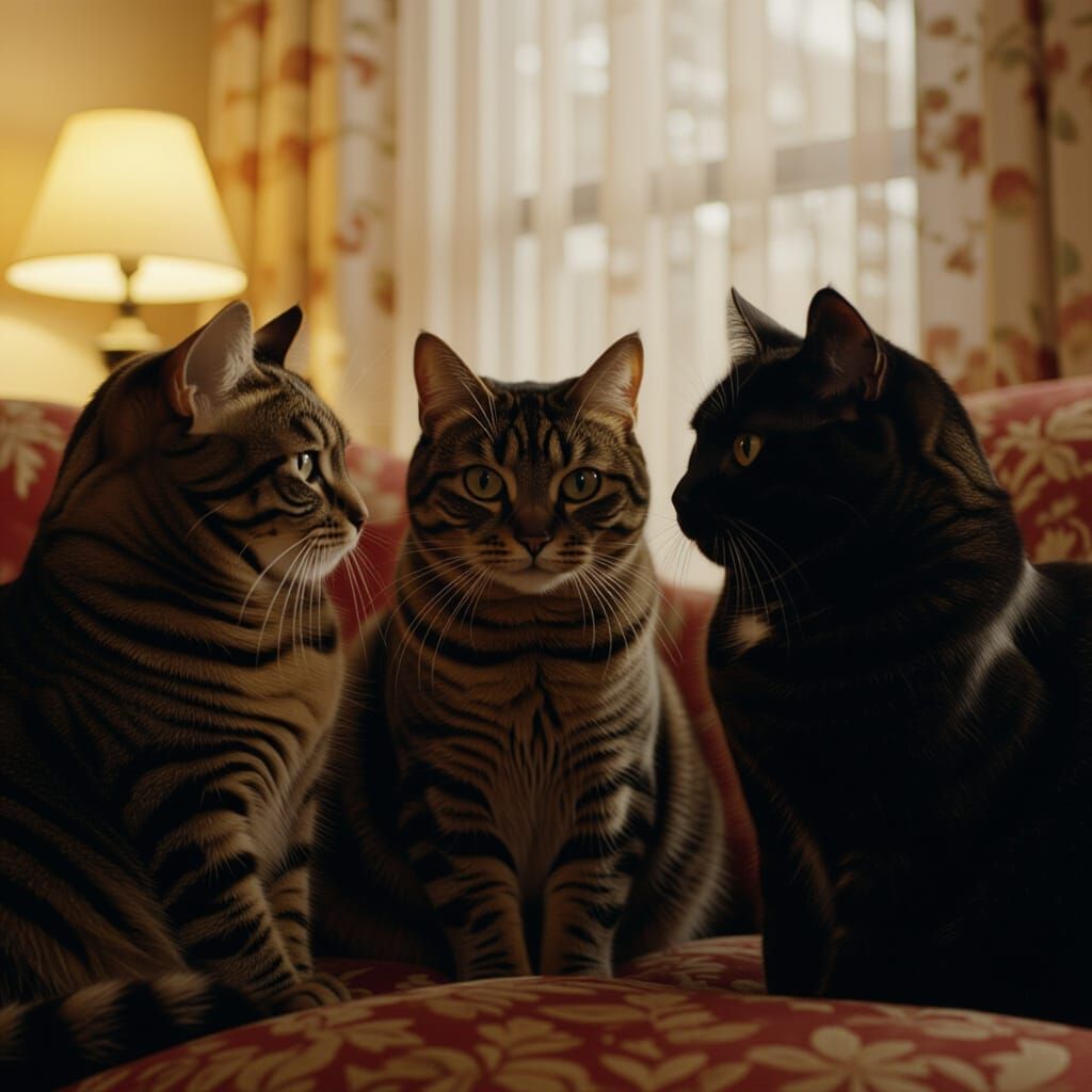 Cats of Different Generations in Cinematic Style