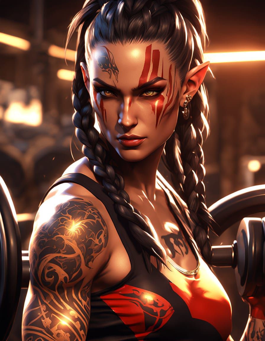 Athletic Elf Lifting Weights in a Gym, Inspired by Stjepan S...