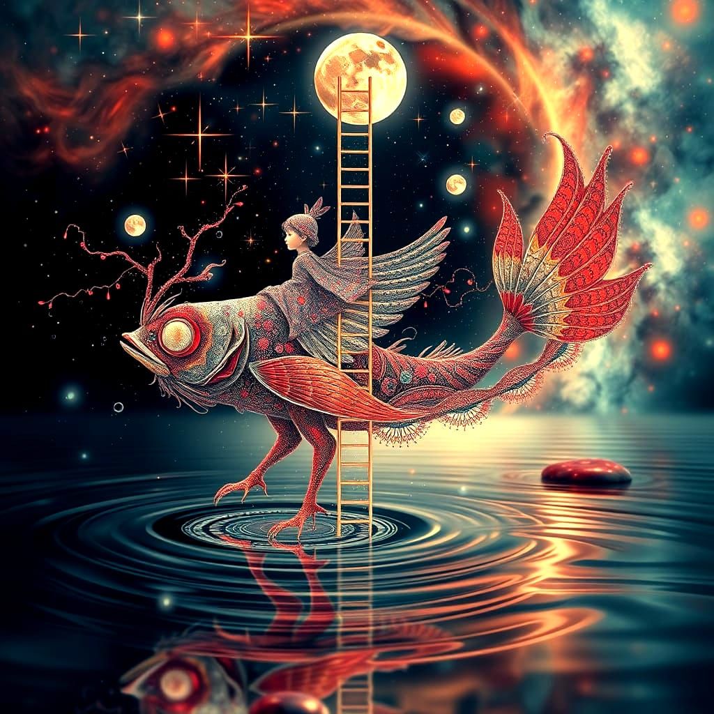 Fish Rider With A Ladder To The Moon!!!!  by @UmeHermana 
