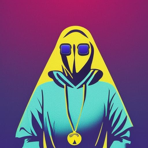 Hooded alien with sunglasses and gold necklace