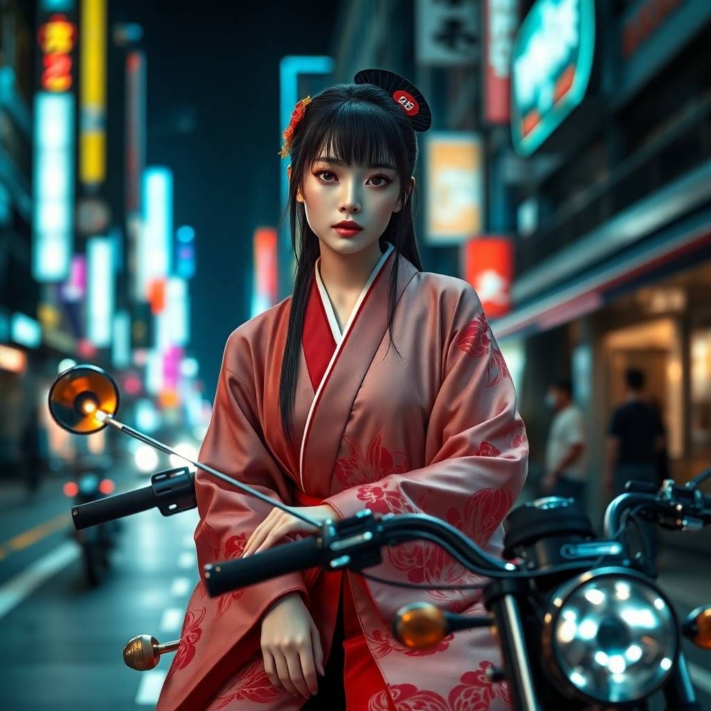 Japanese woman on motorbike