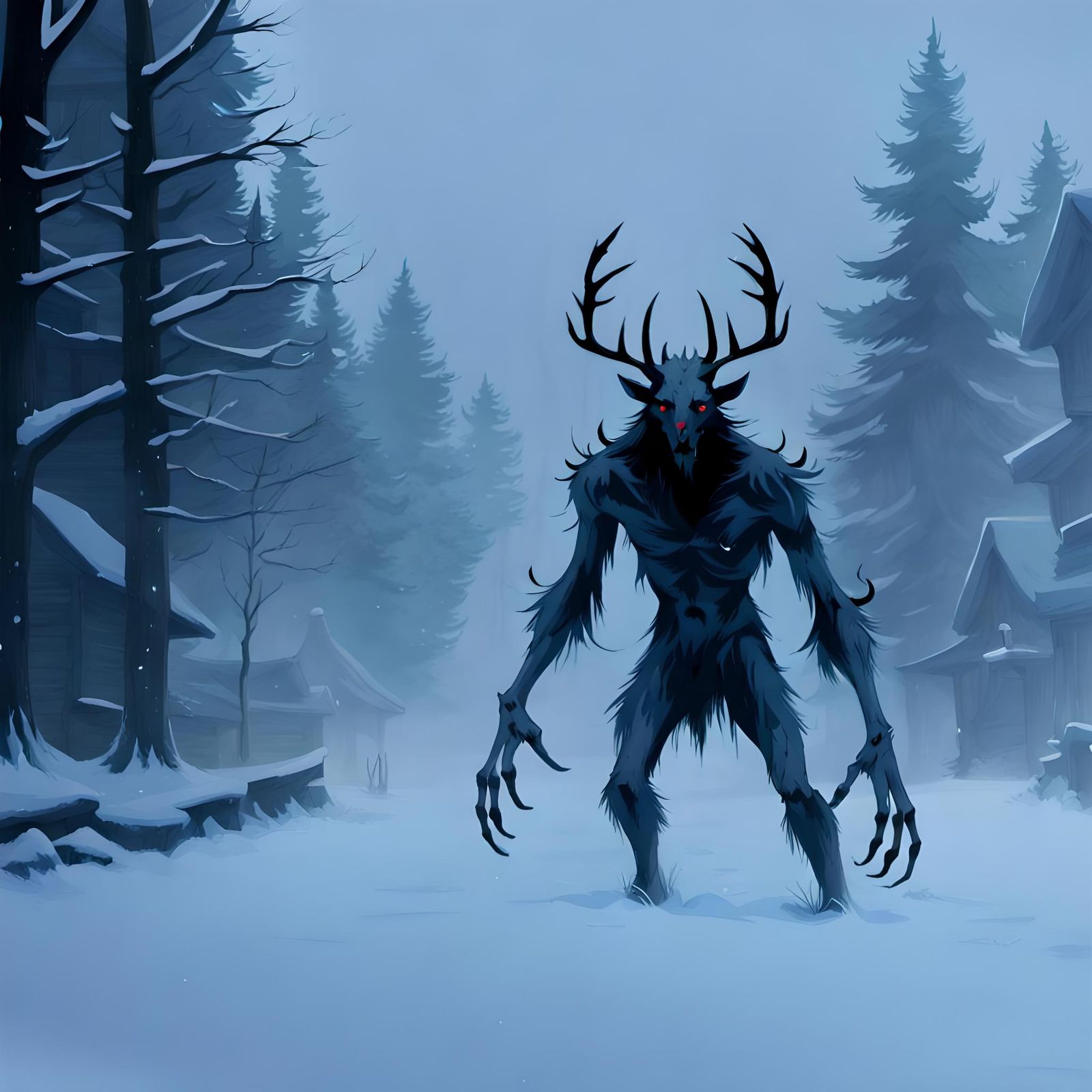 wendigo in the snow - AI Generated Artwork - NightCafe Creator