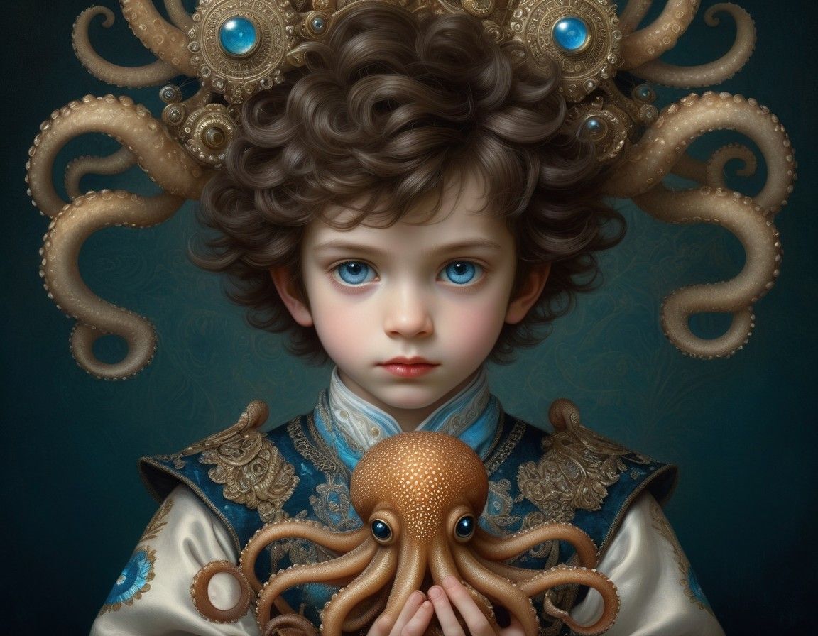 toddler with a pet octopus