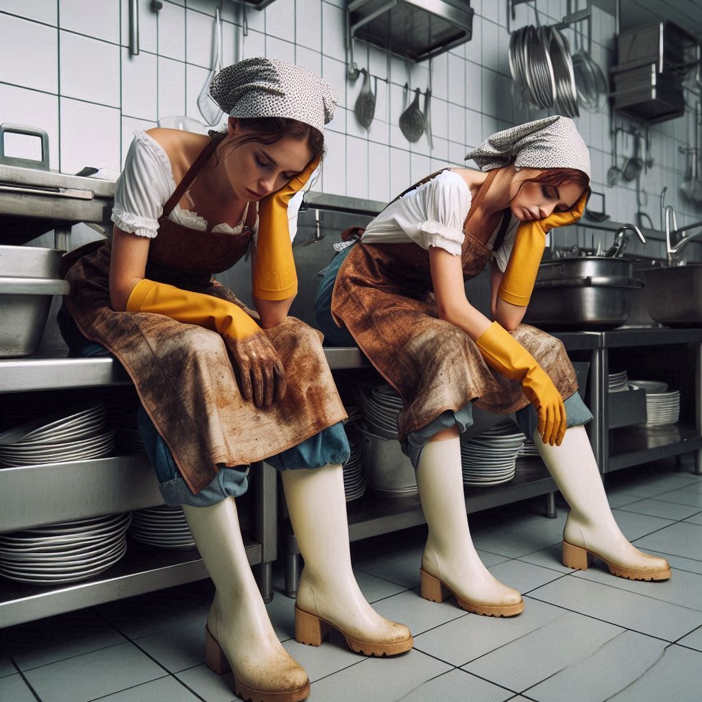 2 women cleaning a kitchen or galley - 3