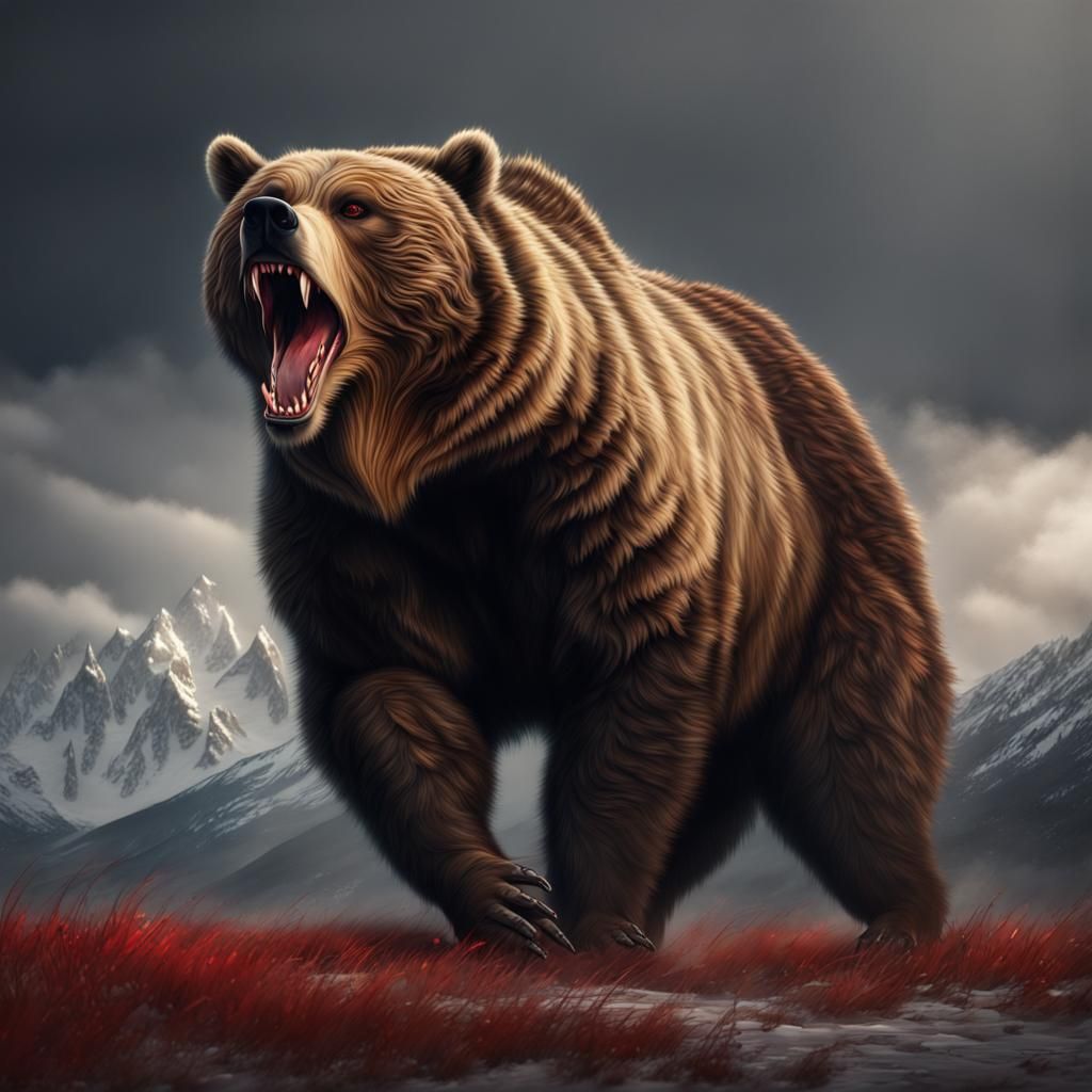 Large sinister growling muscled grizzly with red eyes - AI Generated ...