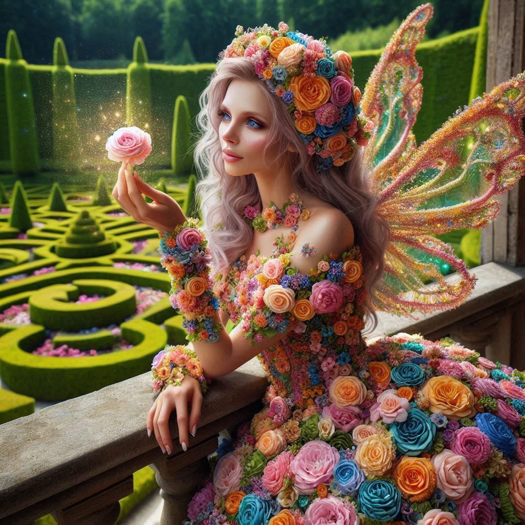 Flower Fairy looking at the beautiful gardens she created.
