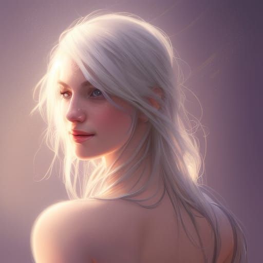 young woman with silver blonde hair smiling