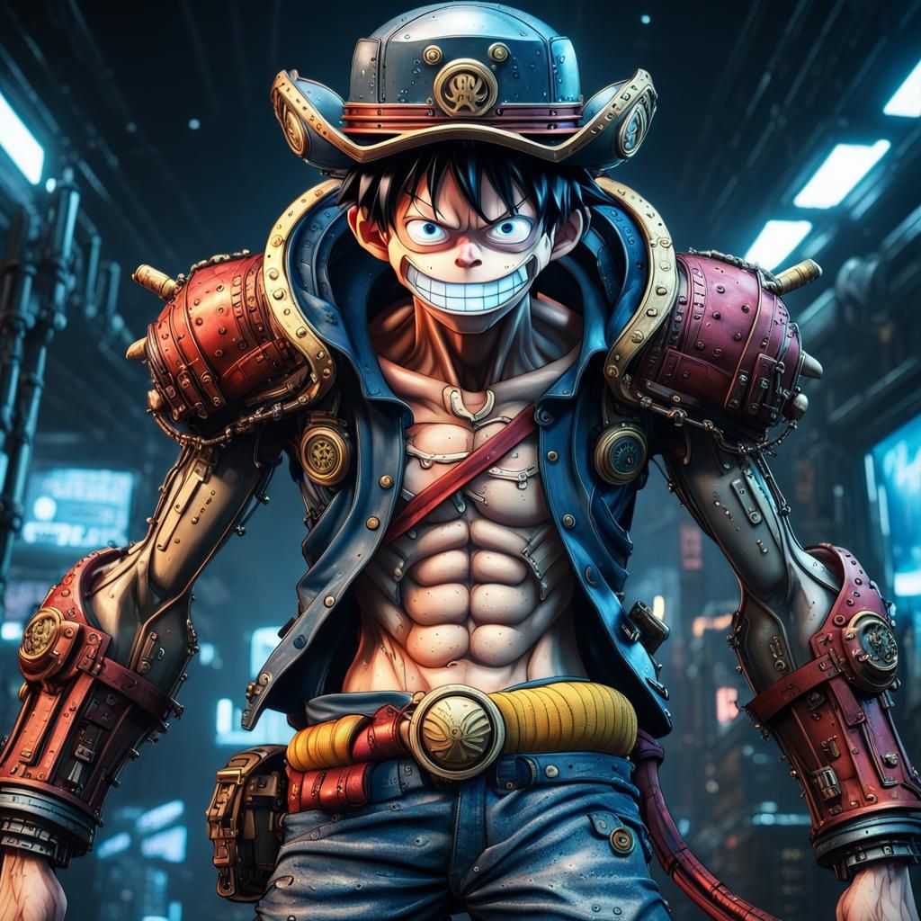 Insanely detailed Cyberpunk Monkey D Luffy, Futuristic cyber suit ...