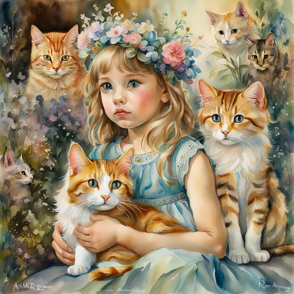 Girl with cats - AI Generated Artwork - NightCafe Creator