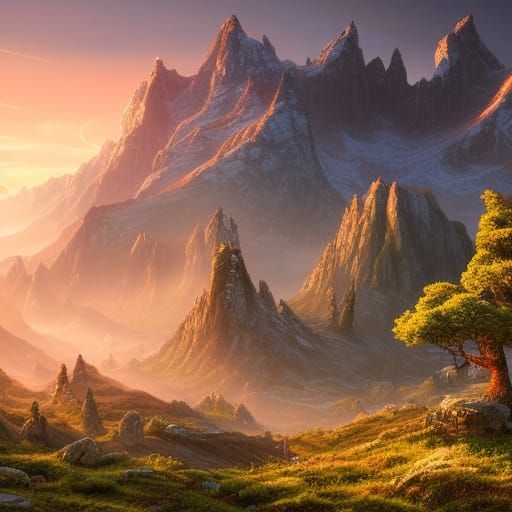 Mossy mountians, beautiful sunrise