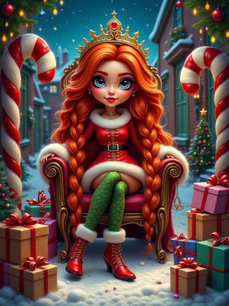 <lora:Quirky Whimsy:1.0> <lora:Beautiful Female3:1.0> <lora:Elf Service:1.0> City skyscrapers Graffiti filled alley at night light snow on g...