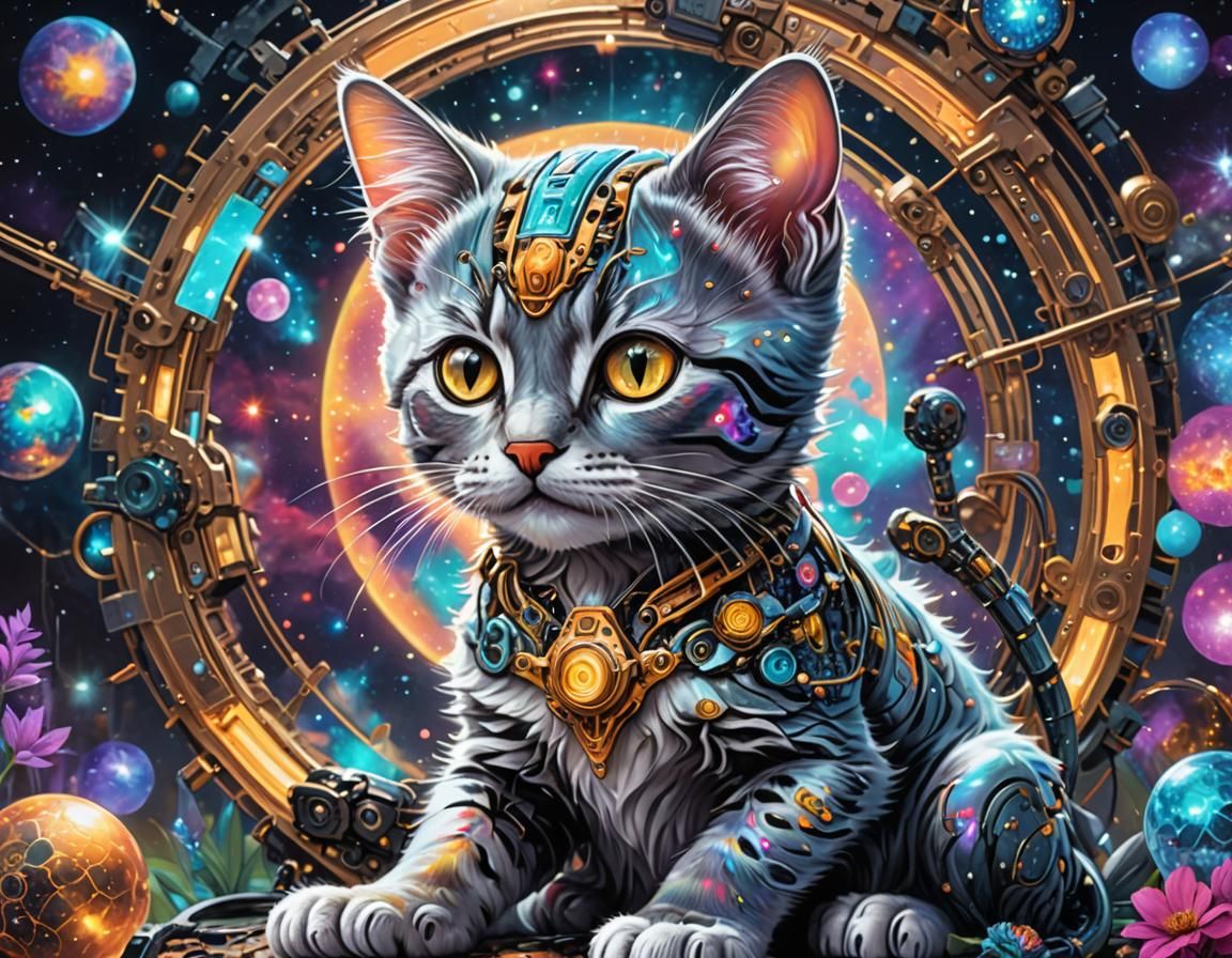 whimsical cyborg kitten