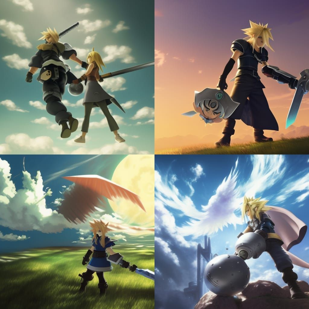 Cloud from final fantasy 7 fighting with Link from the legen...