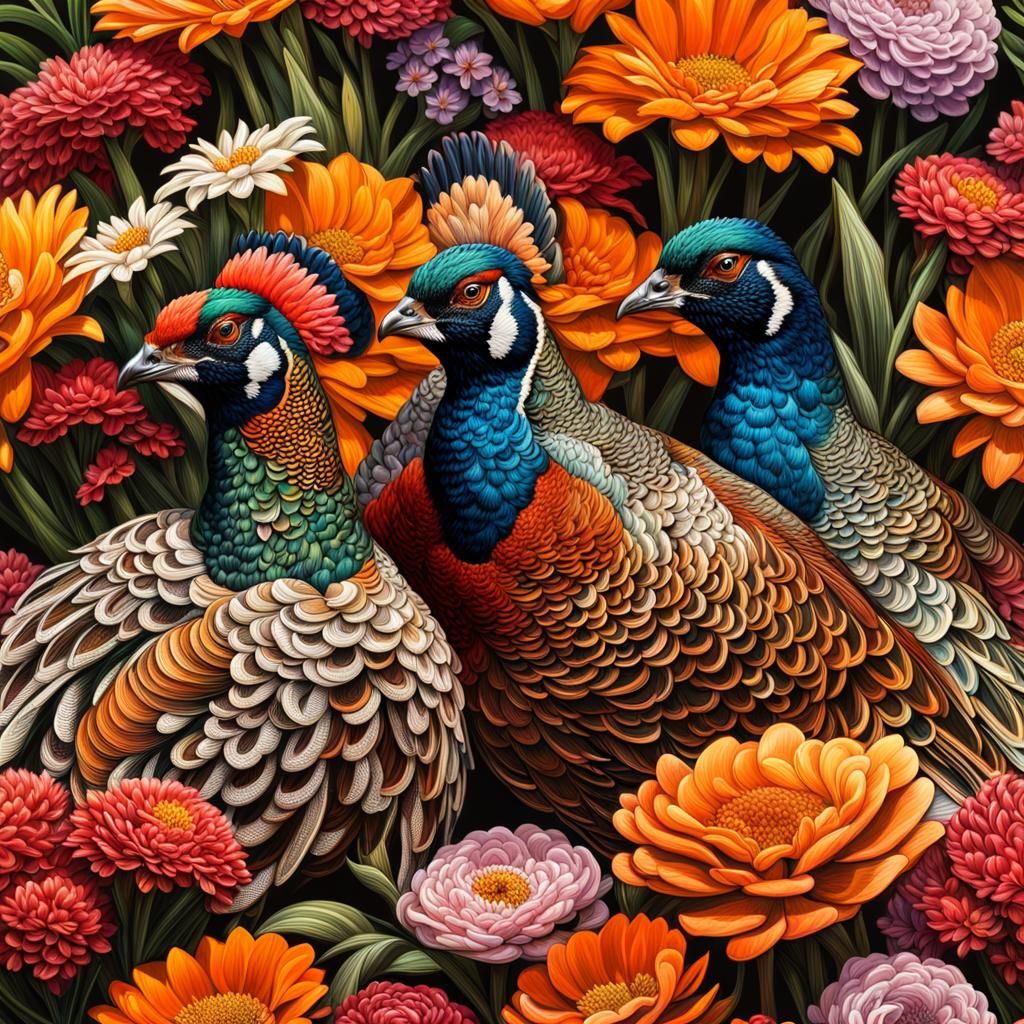 Collective Nouns - A Bouquet Of Pheasants - Ai Generated Artwork 