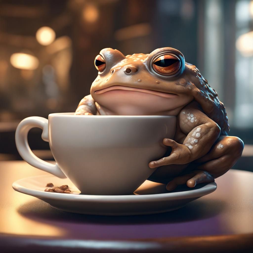 Toad relaxing inside cappuccino
