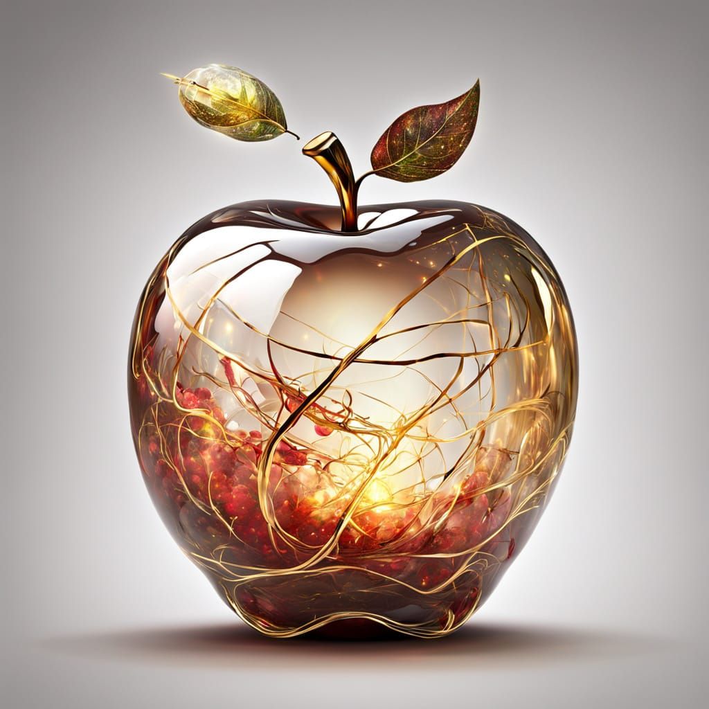 Glass Apple with Golden Veins and Magical Light