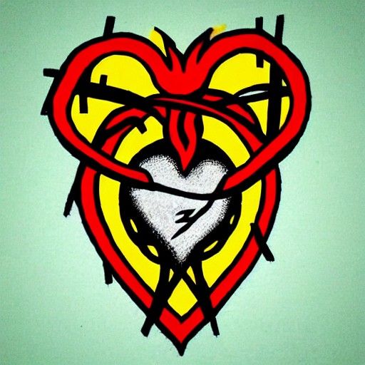 Logo: burning firey sacred heart wrapped in barbed-wire