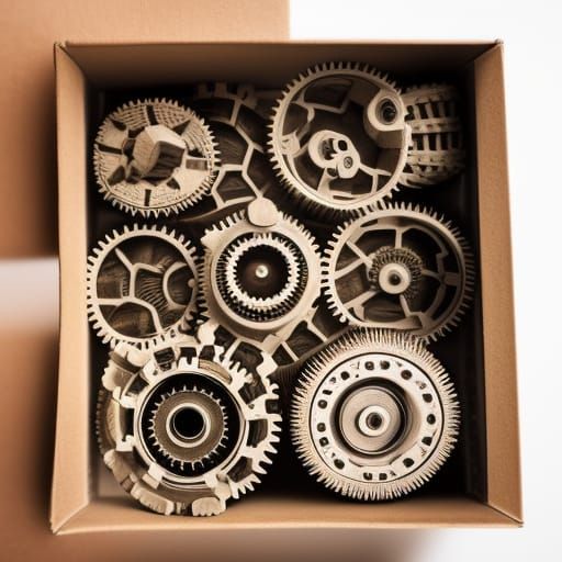 A gears inside a cardboard box AI Generated Artwork NightCafe Creator
