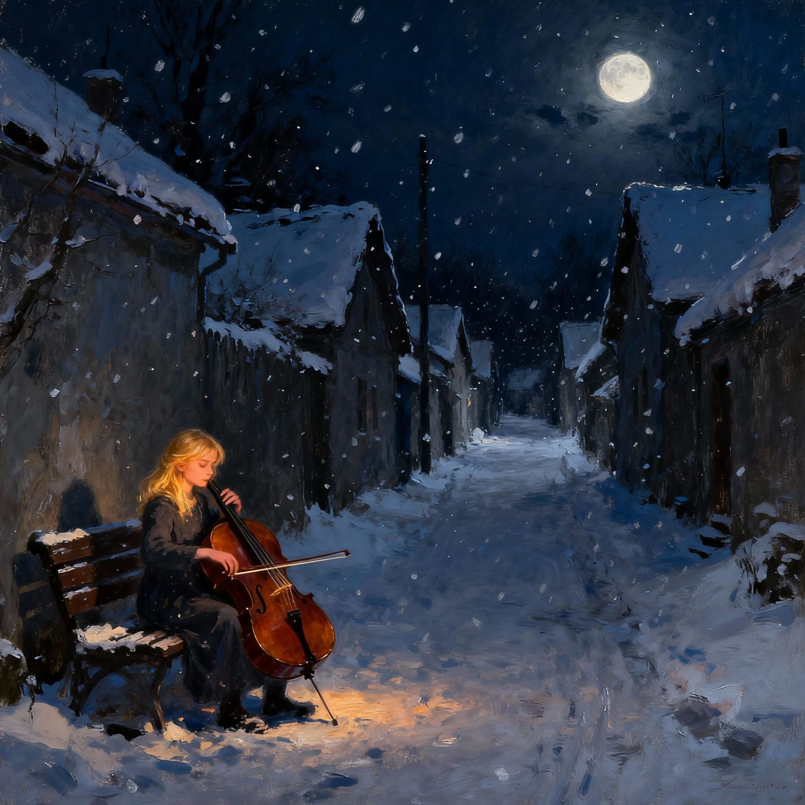 Playing cello in the moonlight  by @Gokiburi