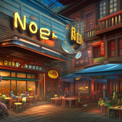 Noodle bar, outside view, building