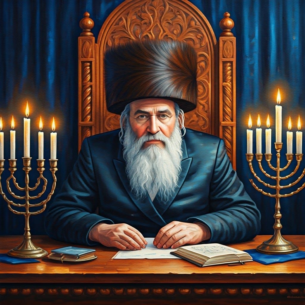 Hasidic Rebbe Prepares Hanukkah Table in Vibrant Oil Paintin...