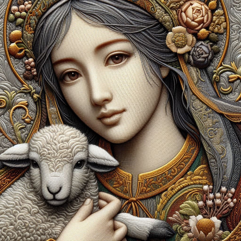 Maiden with lamb