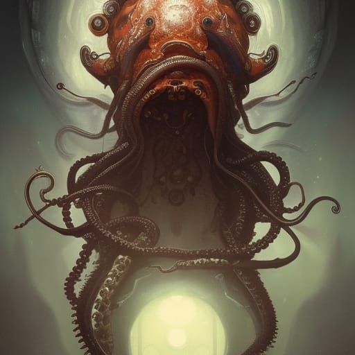 Ominous creature with multiple eyes and tentacles floating in the ...