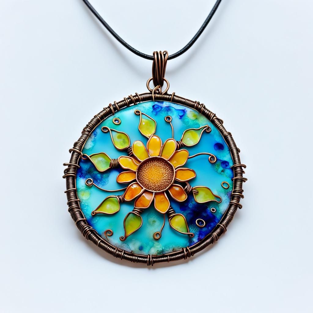 Enamel Sun Jewelry with Alcohol Ink Flowers