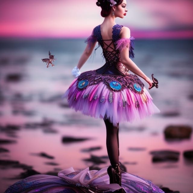 beautiful Steampunk ballerina in an Intricate detailed vivid...