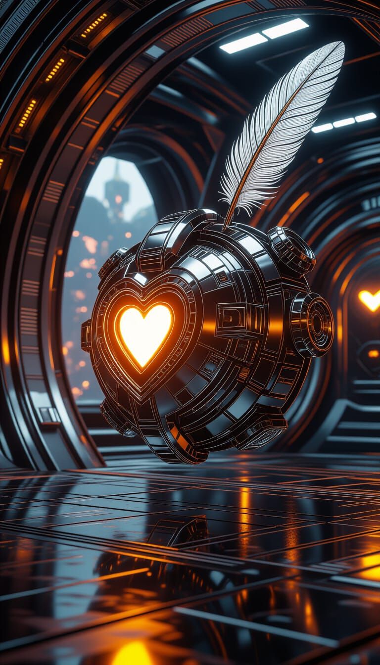 Sci-Fi Mechanical Heart and Feather Details