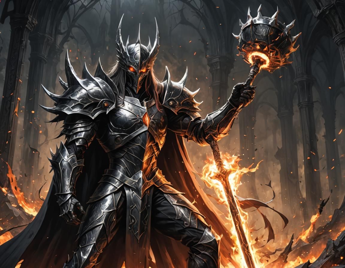 Sauron about to swing his iron mace, by artist 