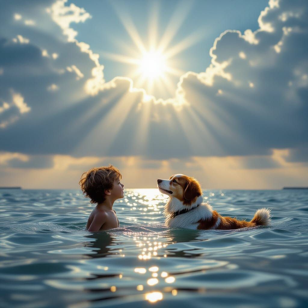 Dog Saving a Drowning Child in Divine Sunshine