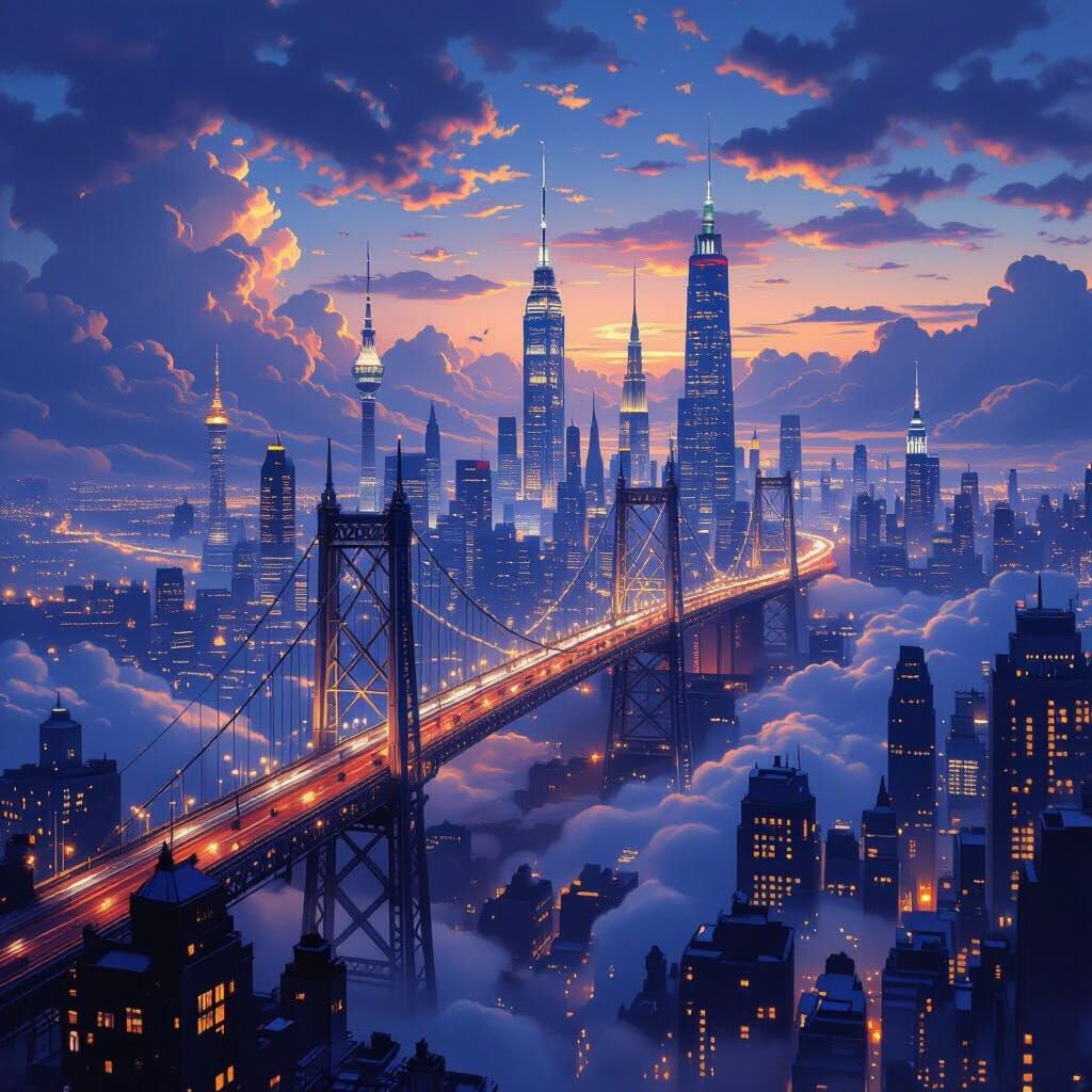 Breathtaking Twilight Cityscape Oil Painting