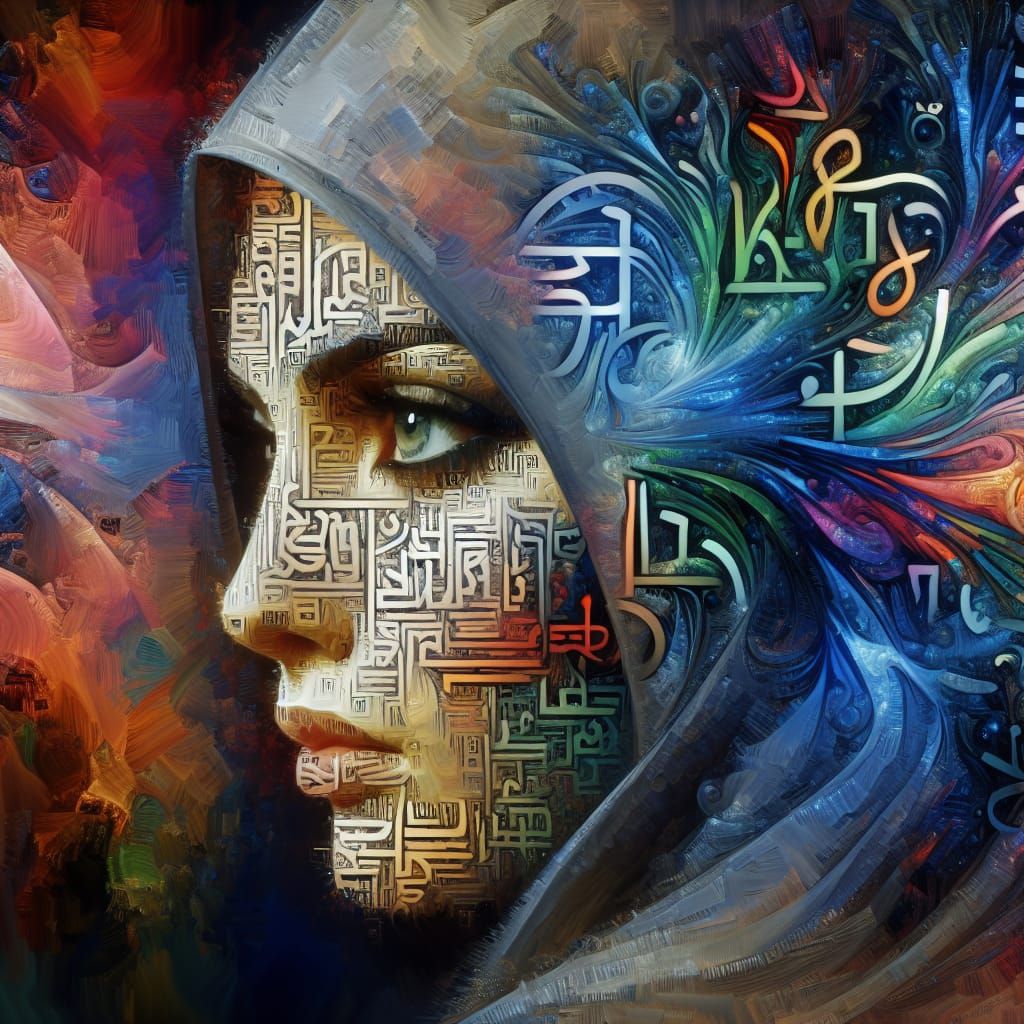 Remorseful Figure in Vibrant Script