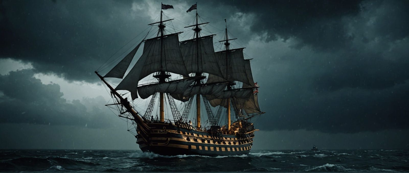 Galleon sailing through a storm at night