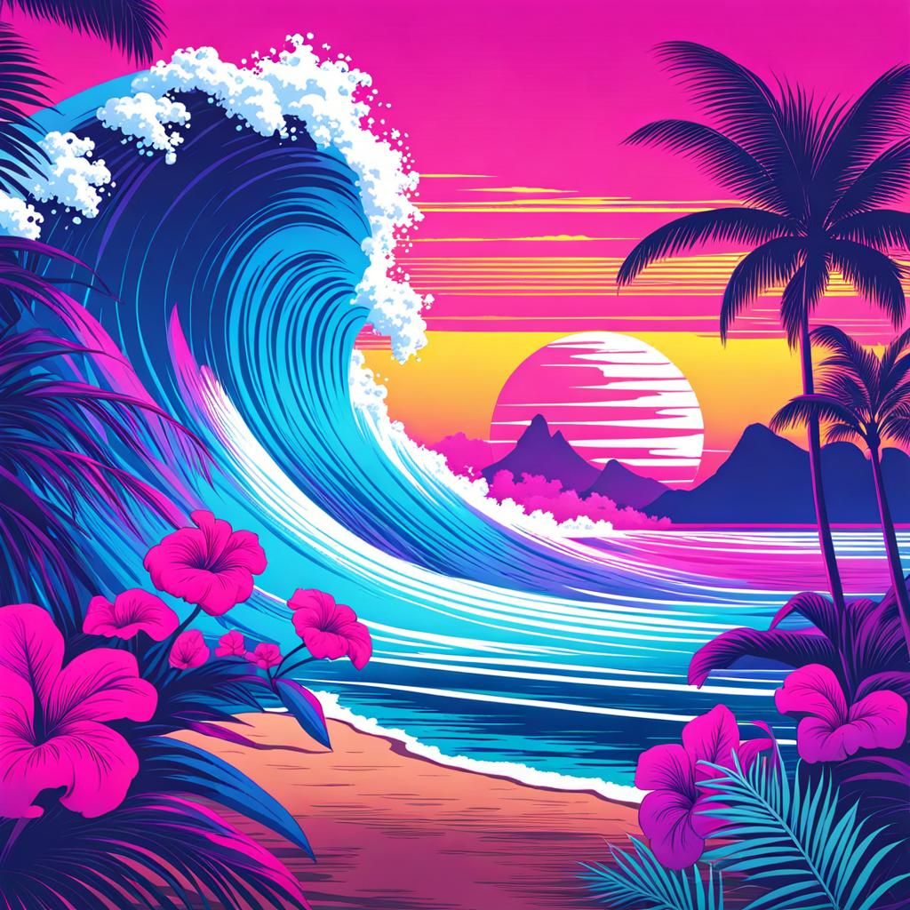 Vaporwave Hawaiian beach #0 - AI Generated Artwork - NightCafe Creator