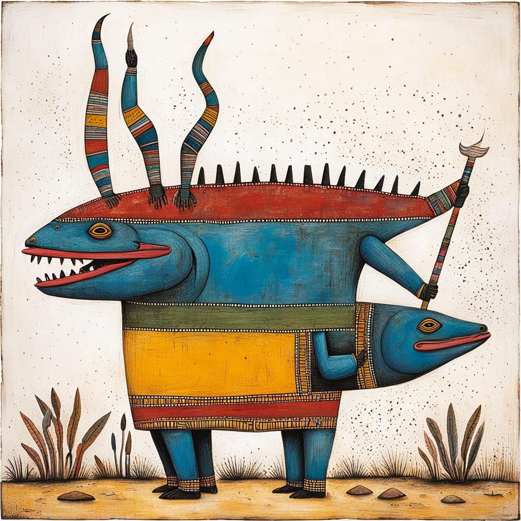 Axolotl in Ndebele Mural Painting Style