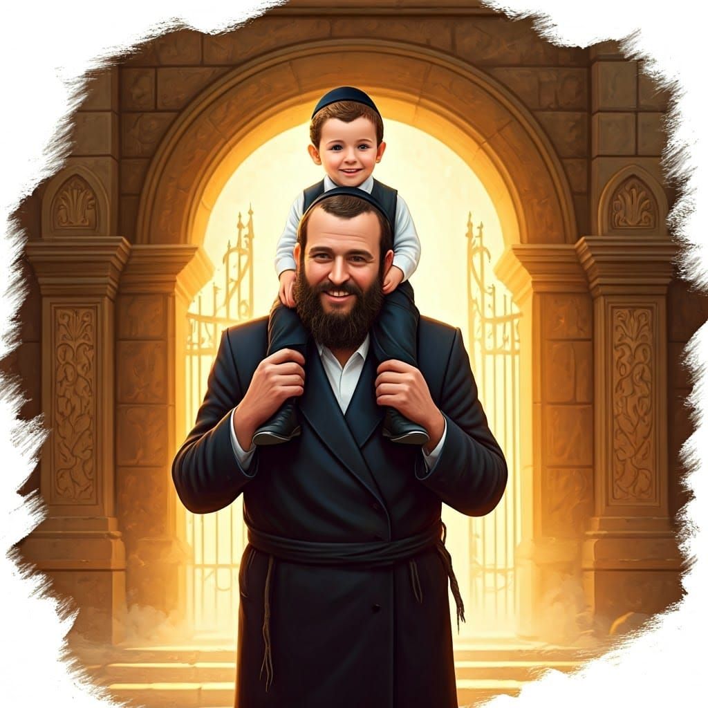 Heartwarming Hasidic Father and Child Illustration