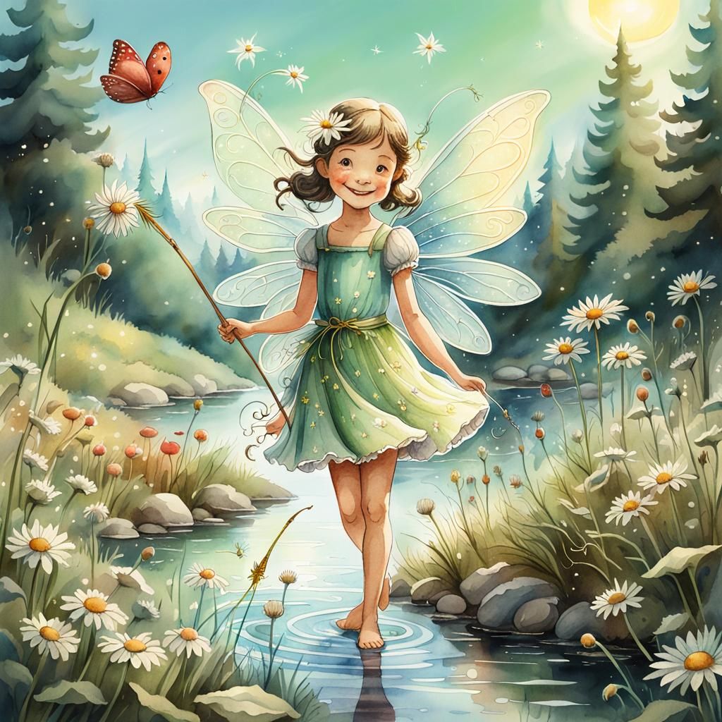 Concept art depicting a super cute fairy (correct anatomy) drawn on an